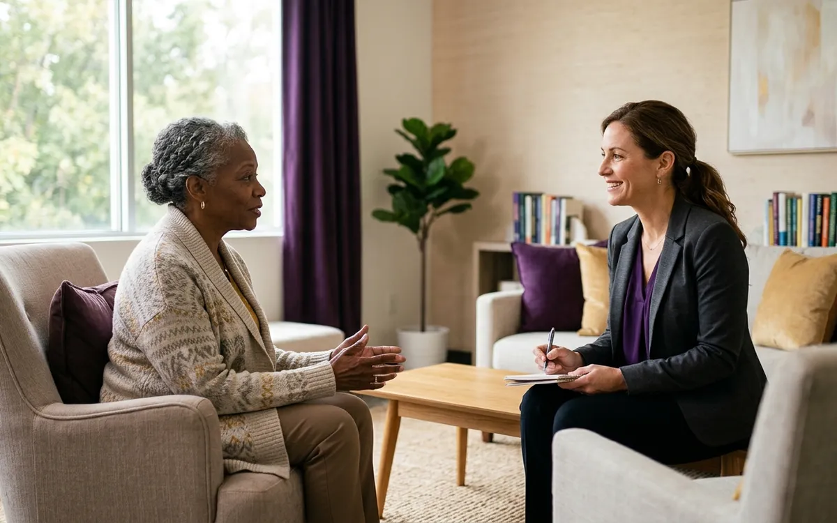 Older adult receiving compassionate and dignified mental health support
